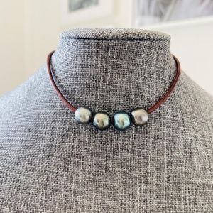 St Barth Tahitian Pearls leather necklace